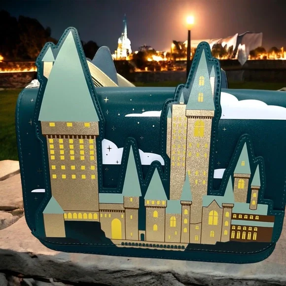 Harry Potter Golden Hogwarts Castle Crossbody Bag& Accordion Wallet - Picture 2 of 8